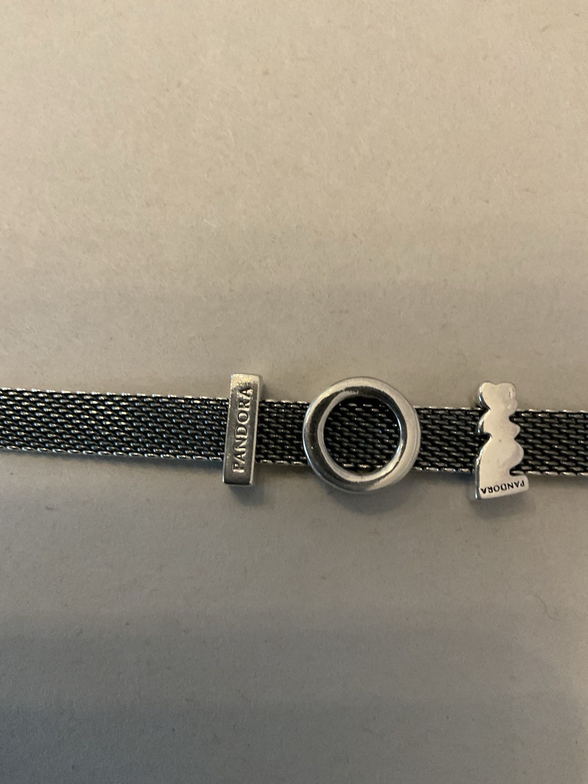 Pandora Reflections Mesh Bracelet In Oxidized Silver W/Charms Sz 7.0/7.25