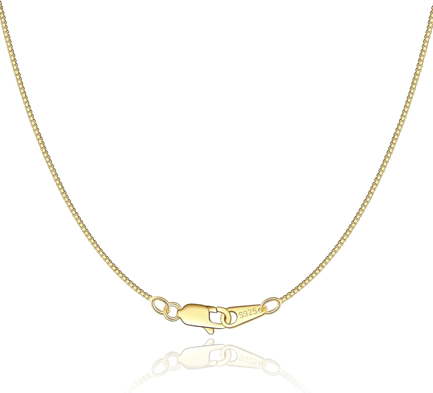 Jewlpire 18K Gold Plated 925 Sterling Silver Chain Necklace for Women Girls, 0.8
