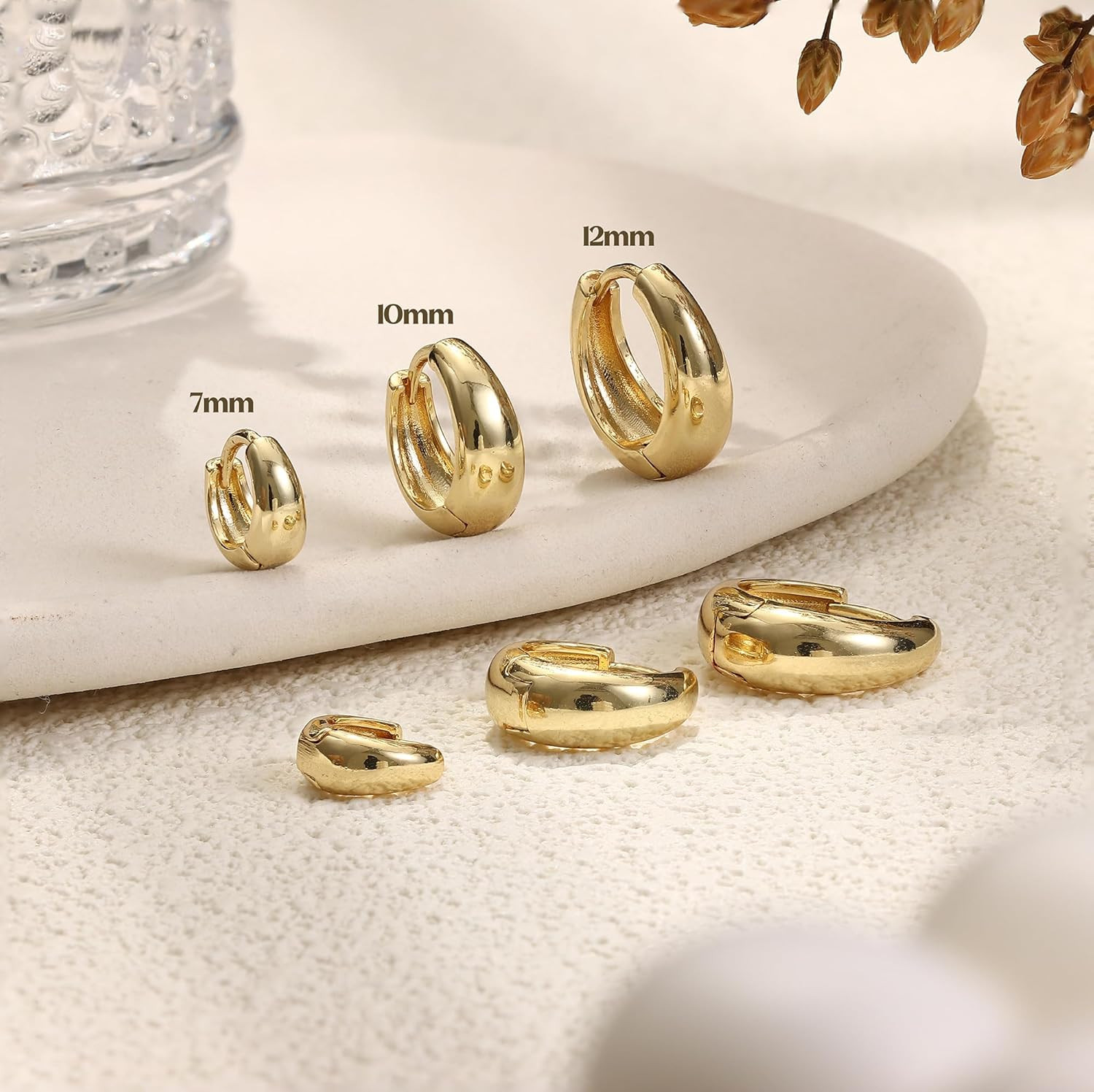 3Pairs 14K Gold Plated Hoop Earrings Set for Women Chunky Earring Silver Plated