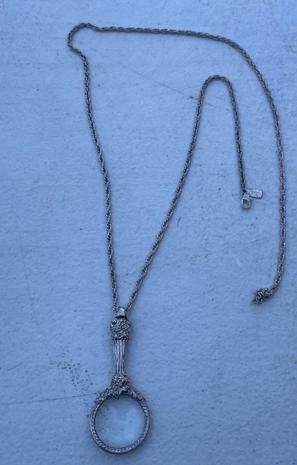 1928 Jewelry – Silver-tone Textured Magnifying Glass Necklace