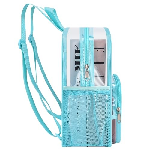 Clear Backpack for Stadium Events 12x12x6 with Front Pocket Aqua One Pocket