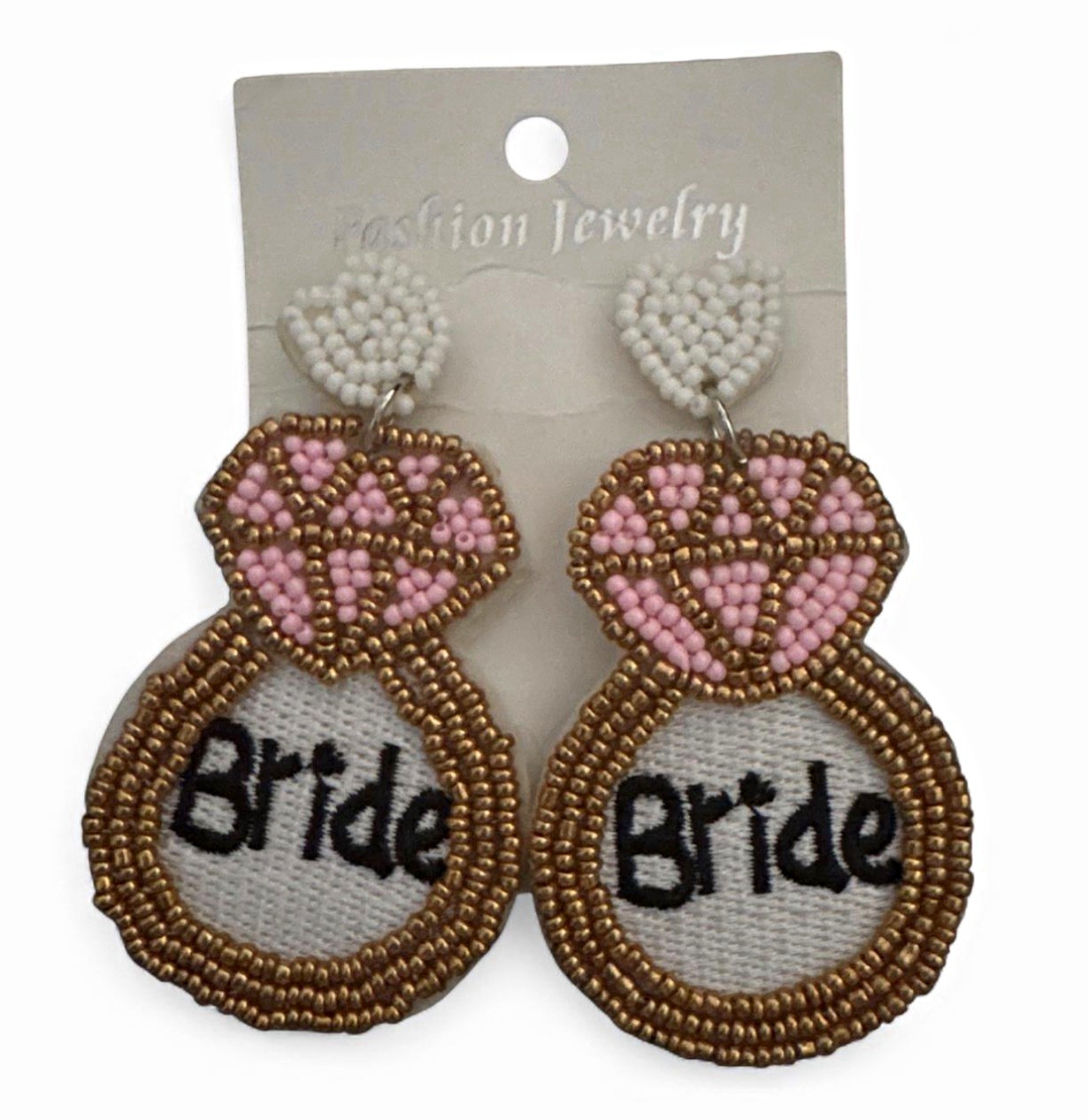 Fashion Jewelry Beaded Heart Dangle Drop Earrings Gold Pink White Wedding