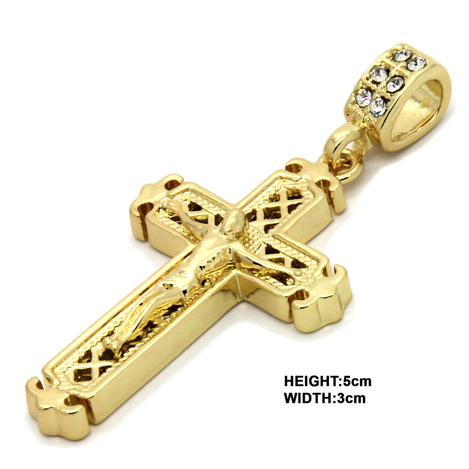 14k Gold Plated Jesus Sharp Cross Pendant 24″ Figaro Chain Iced Cubic Zirconia
