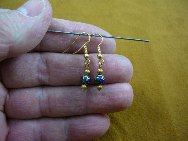 (ee610-20) Dark Blue pink flower CLOISONNE one bead dangle EARRINGS Jewelry
