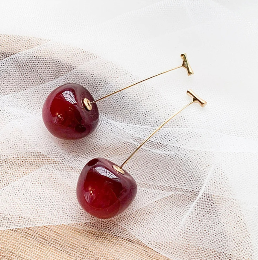 2pcs Cute Cherry Fruit Earrings Acrylic Resin Kpop Jewelry Trendy Accessories