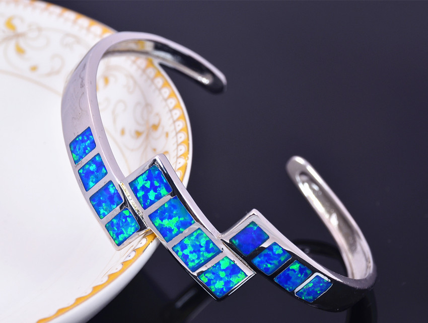 Vikoly Fashion Fine Blue Fire Opal Bangles 925 Sterling Sliver Jewelry For Women