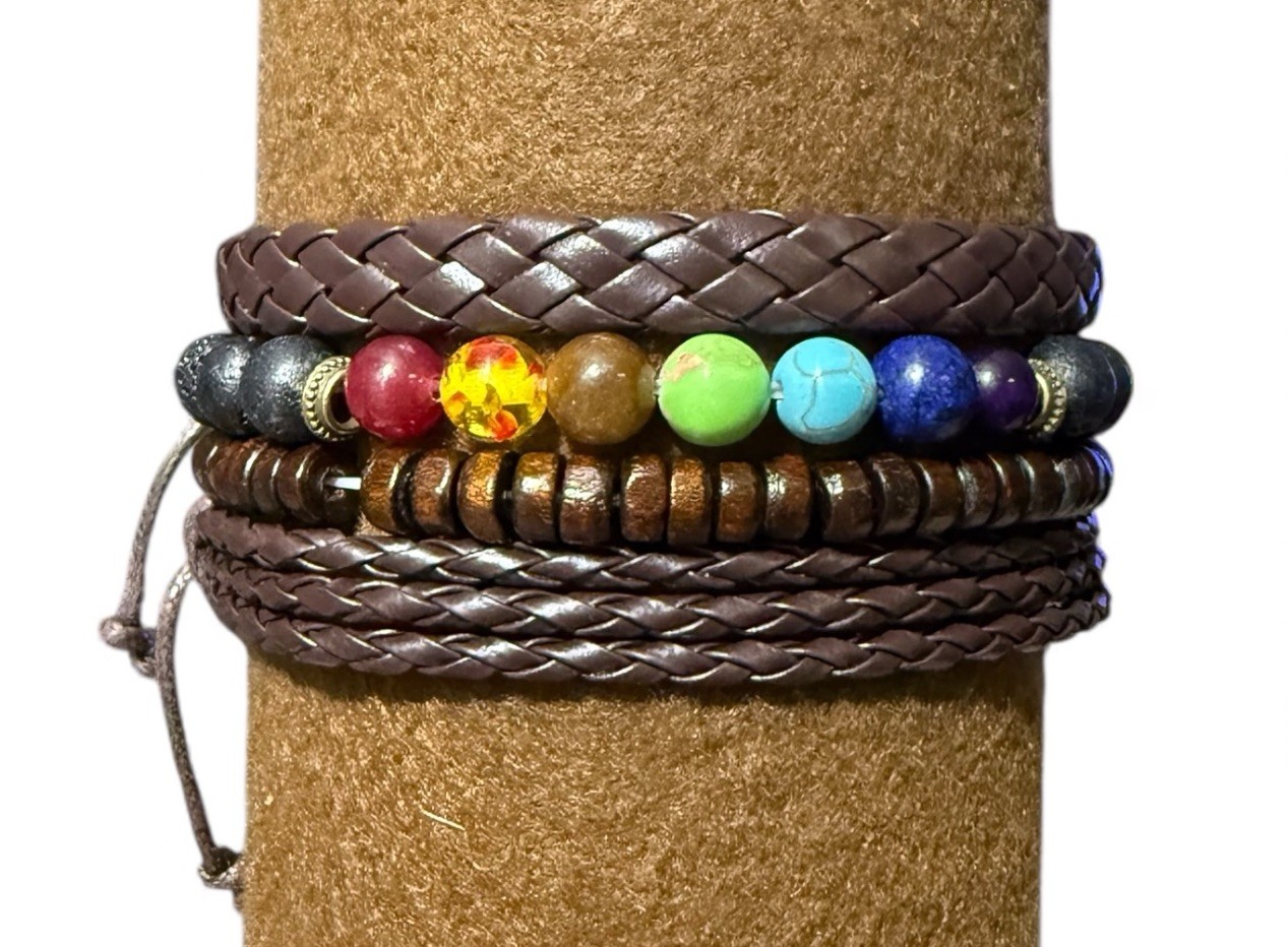 Boho Bracelets – Mixed 4 Piece Set – Adjustable Stackable- Rainbow Beads