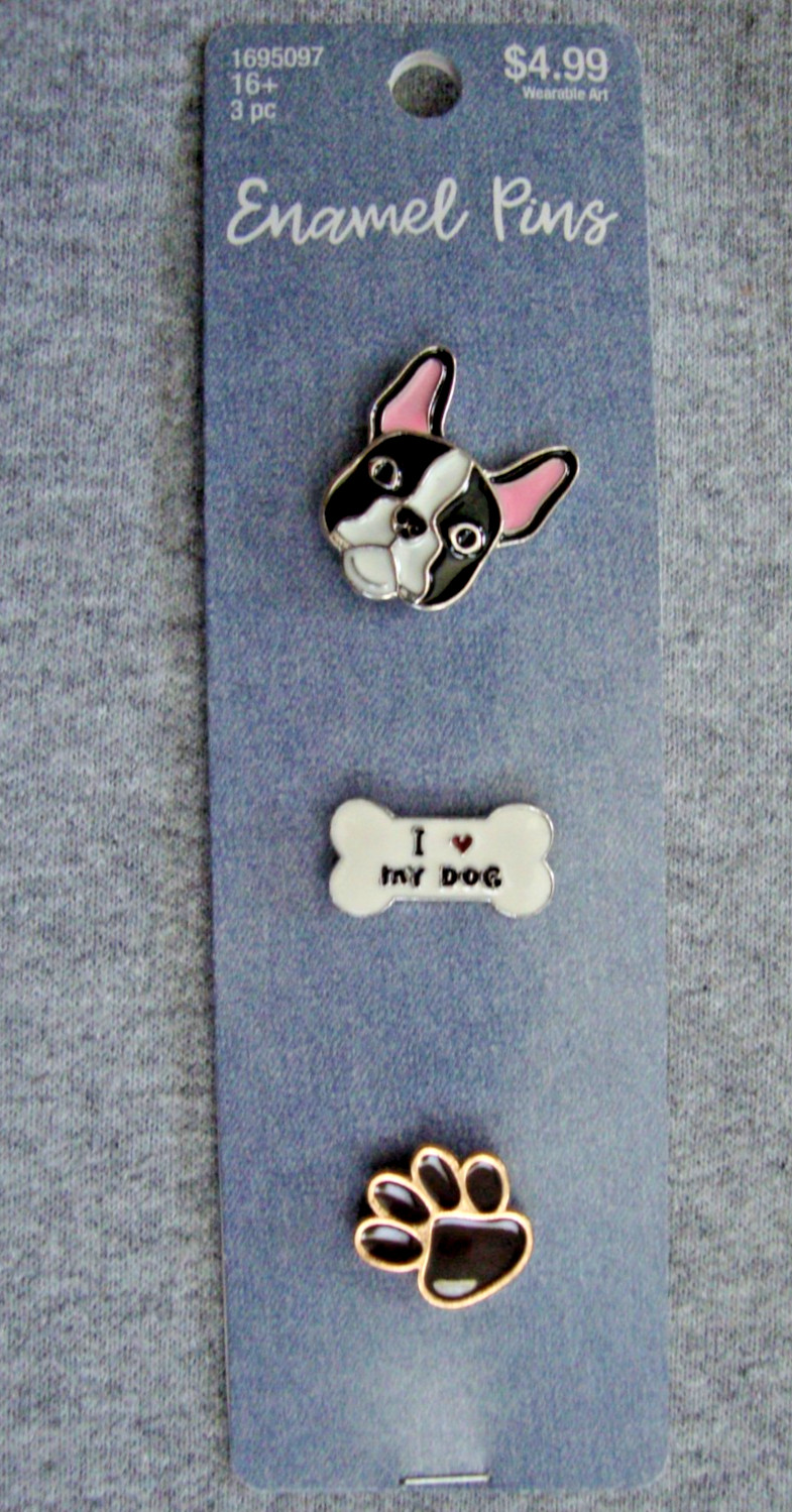 Hobby Lobby 3 Enamel Pet DOG PINS Boston Terrier I LOVE MY DOG Paw Print NEW