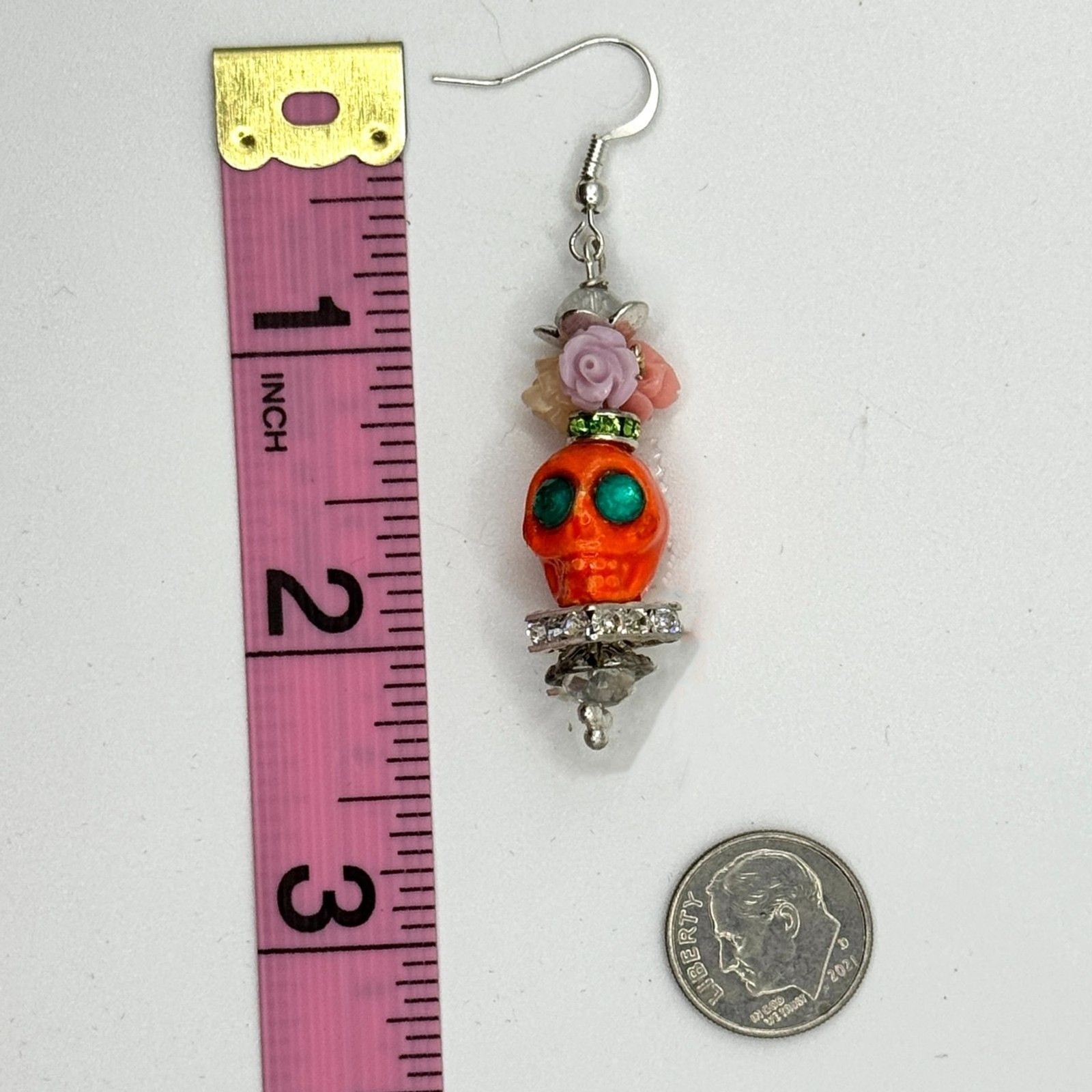 Orange Skull Dia de Muertos/Day of the Dead Dangle Earrings Halloween Fashion