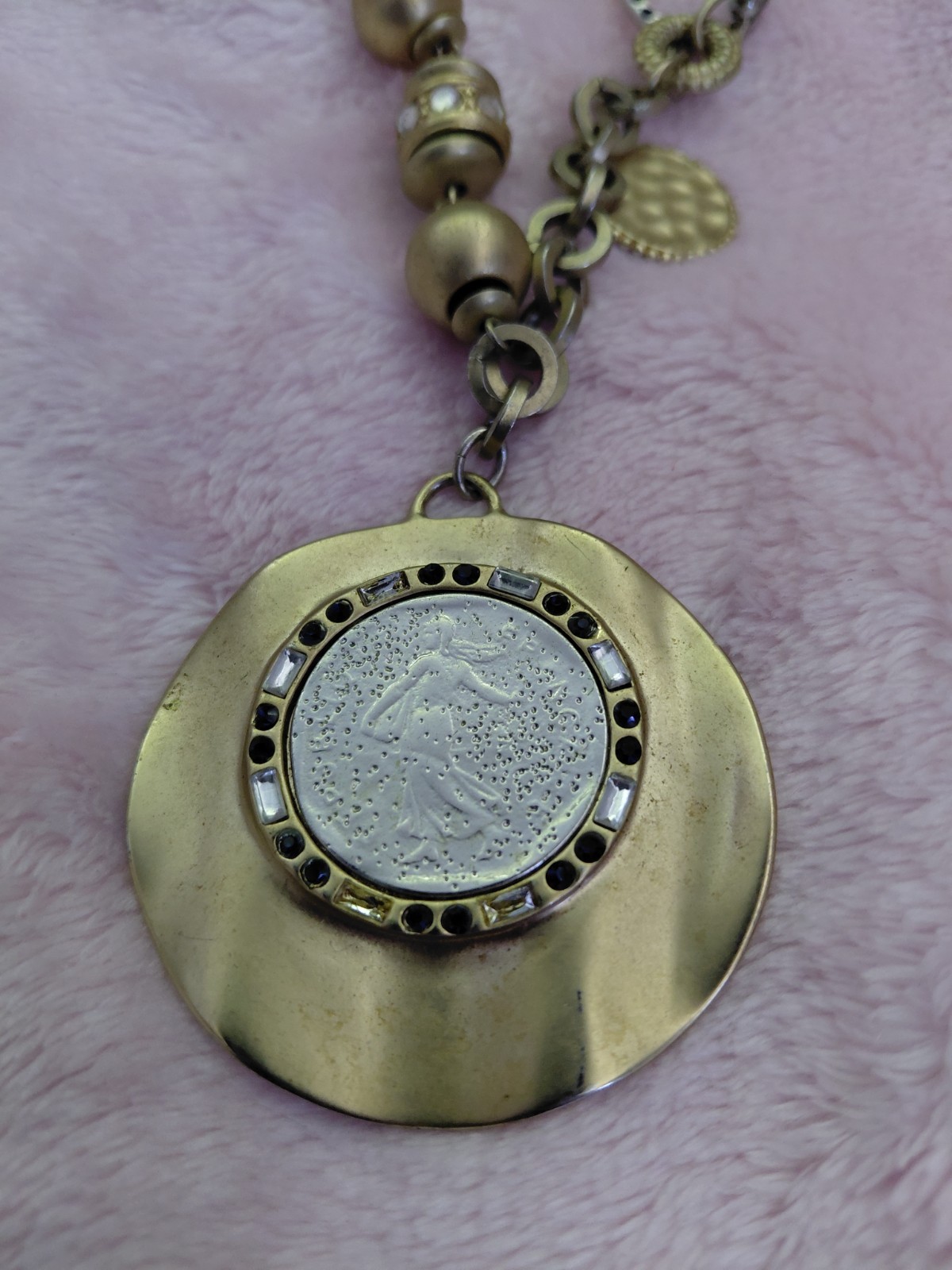 Chico’s Signed Adjustable Gold Tone Round Charm Pendant Ball Chain Necklace