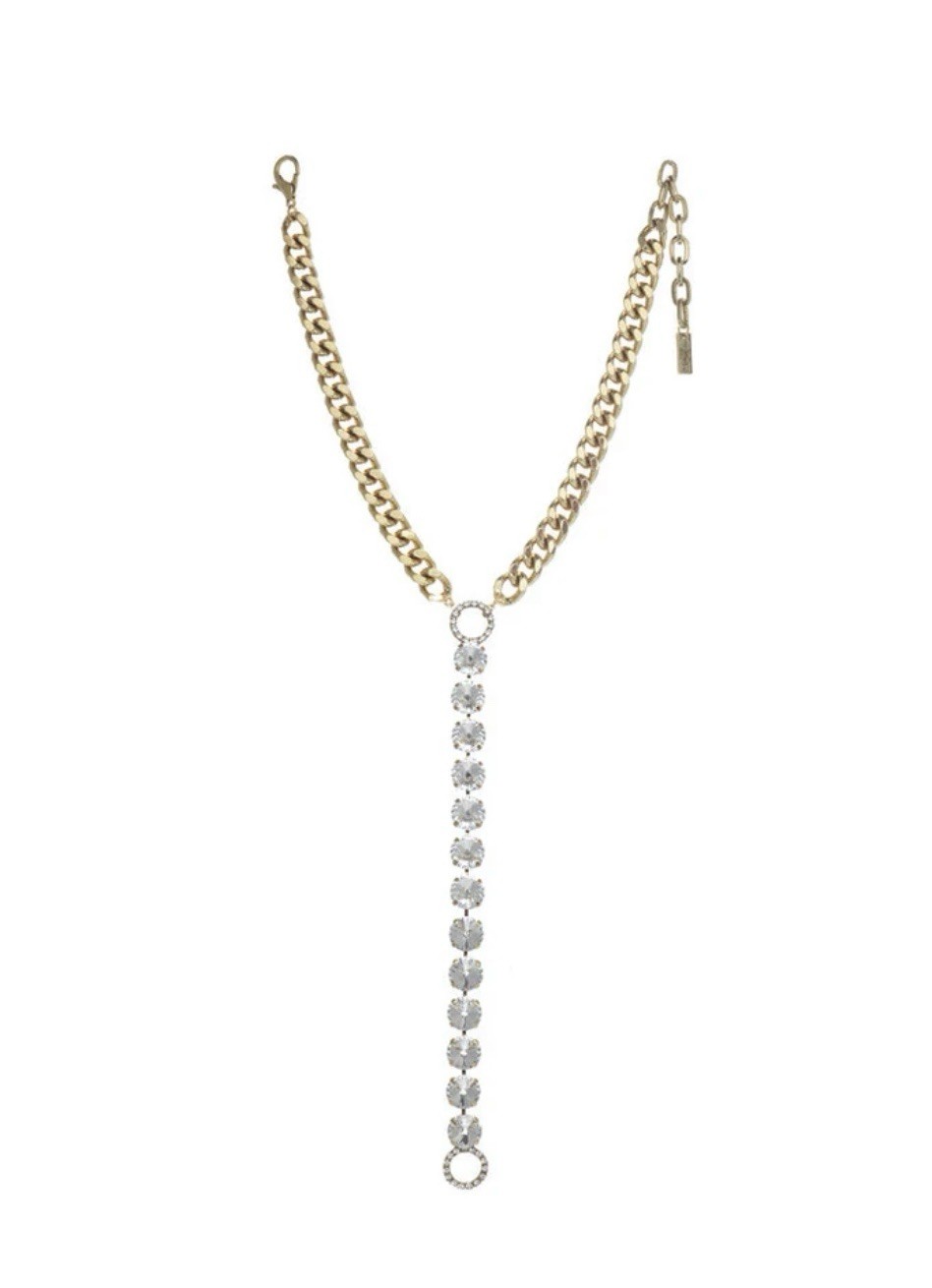 Statement Y Crystal Necklace Gold Chain Chunky