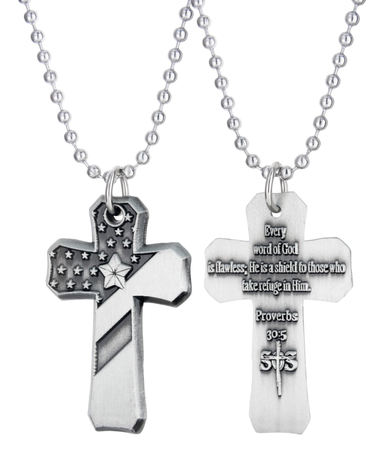 Men’s Antique Finish Flag Cross Necklace – Proverbs 30:5