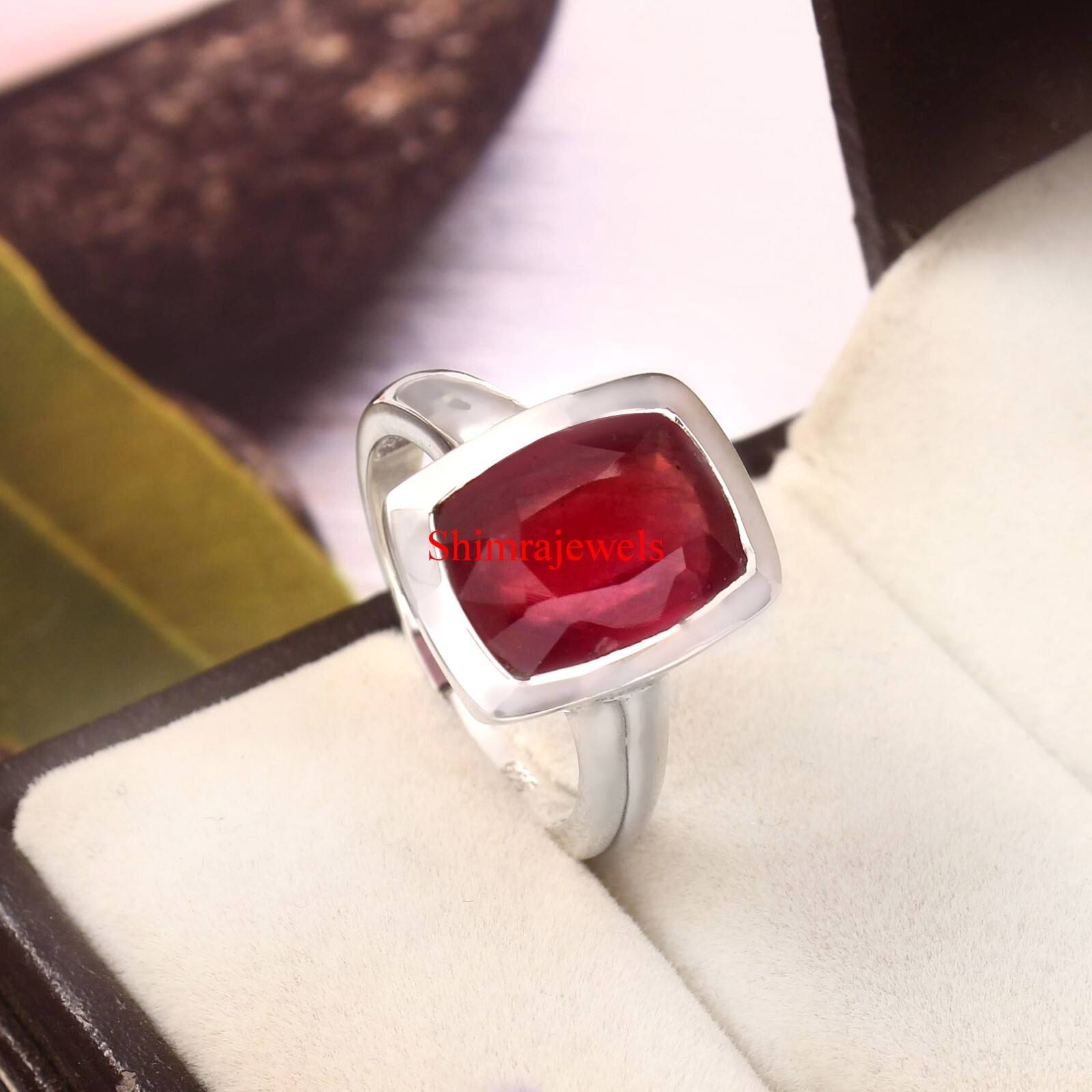 Heated Ruby Gemstone With 18k White Gold Plated Silver Women’s Ring #1197