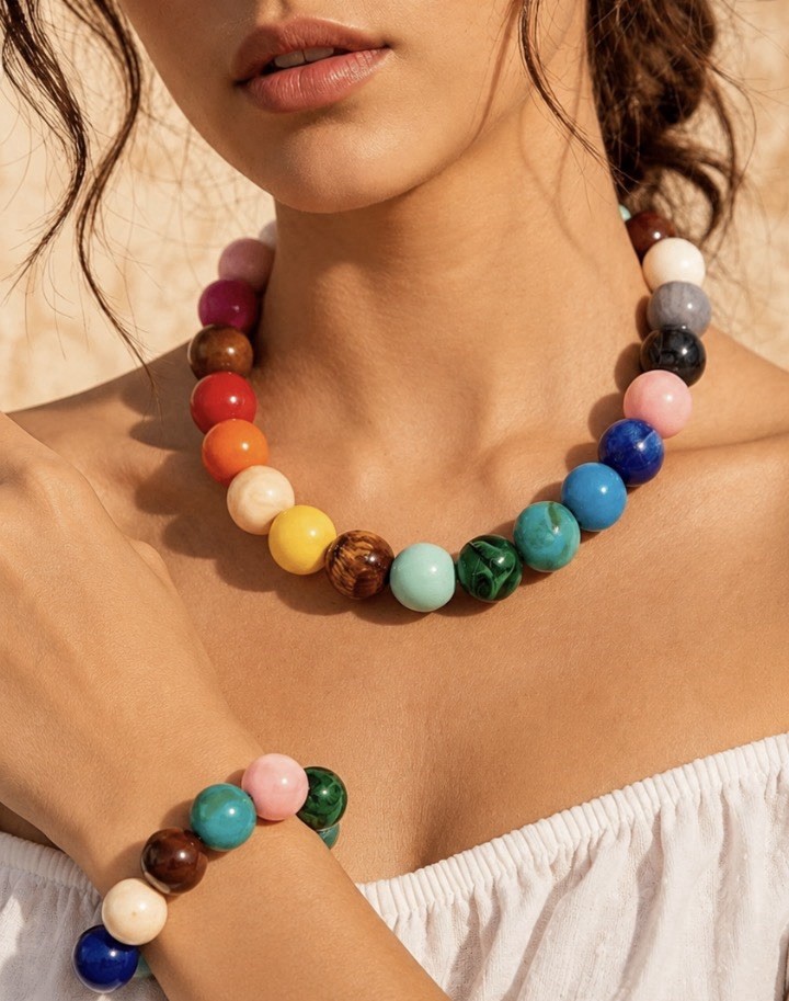 Set Collar + Pulsera de Cuentas Multicolor | Tendencia Verano