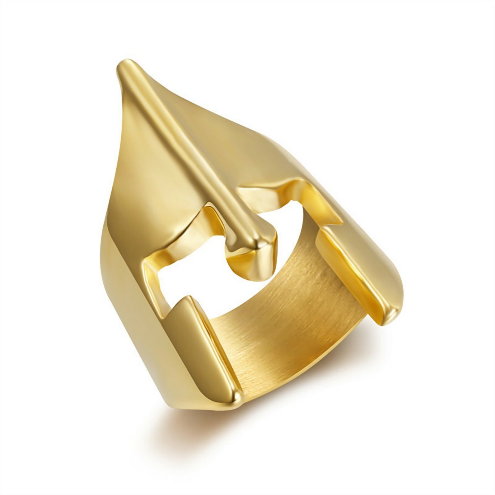 Trojan Helmet Ring Mens Gold PVD Plate Stainless Steel 300 Spartan Warrior Band