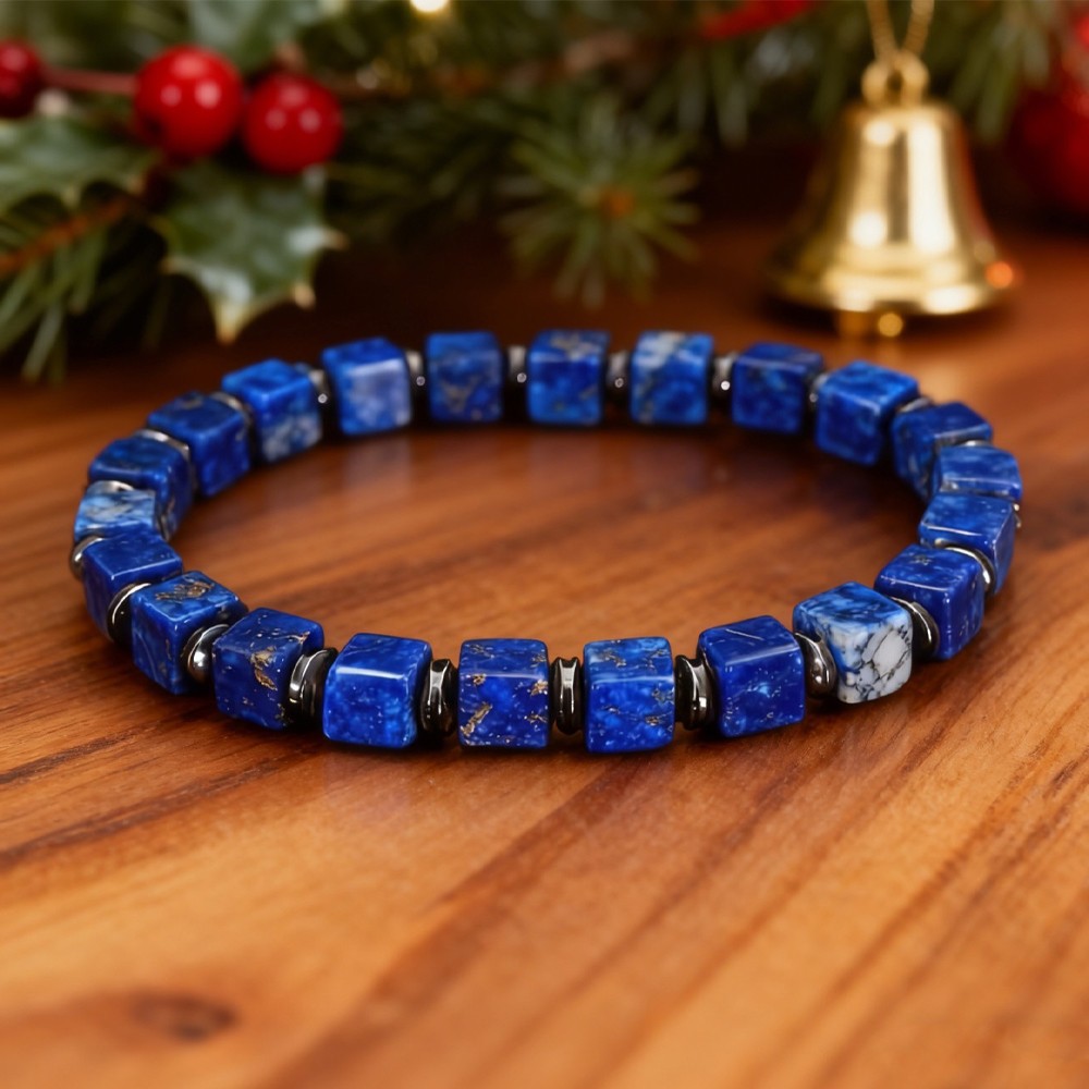 Lapis Lazuli Stretch Bracelet 6mm Square Healing Crystal Gemstone Men’s Jewelry