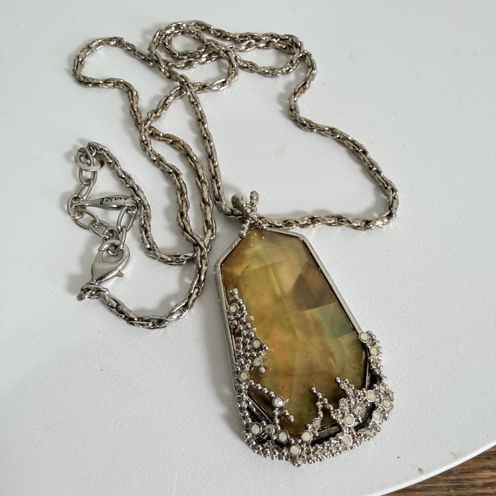 CHLOE ISABEL long chain pendant gold brown stone with silver toned necklace