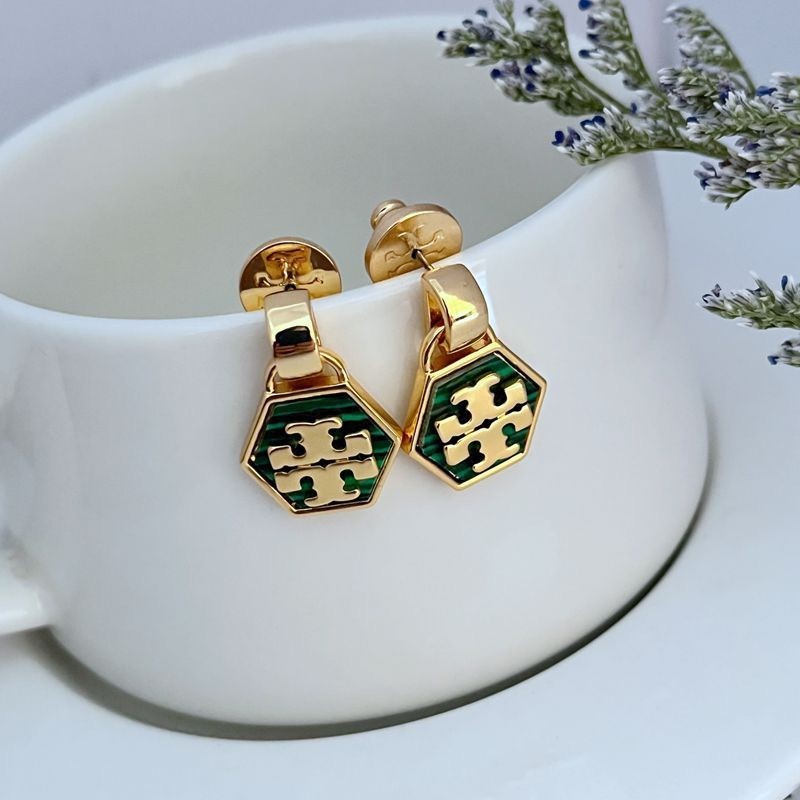New Burch Kira Hexagon Logo Earrings with Jewelry Pouch Size:2.4*1.7cm