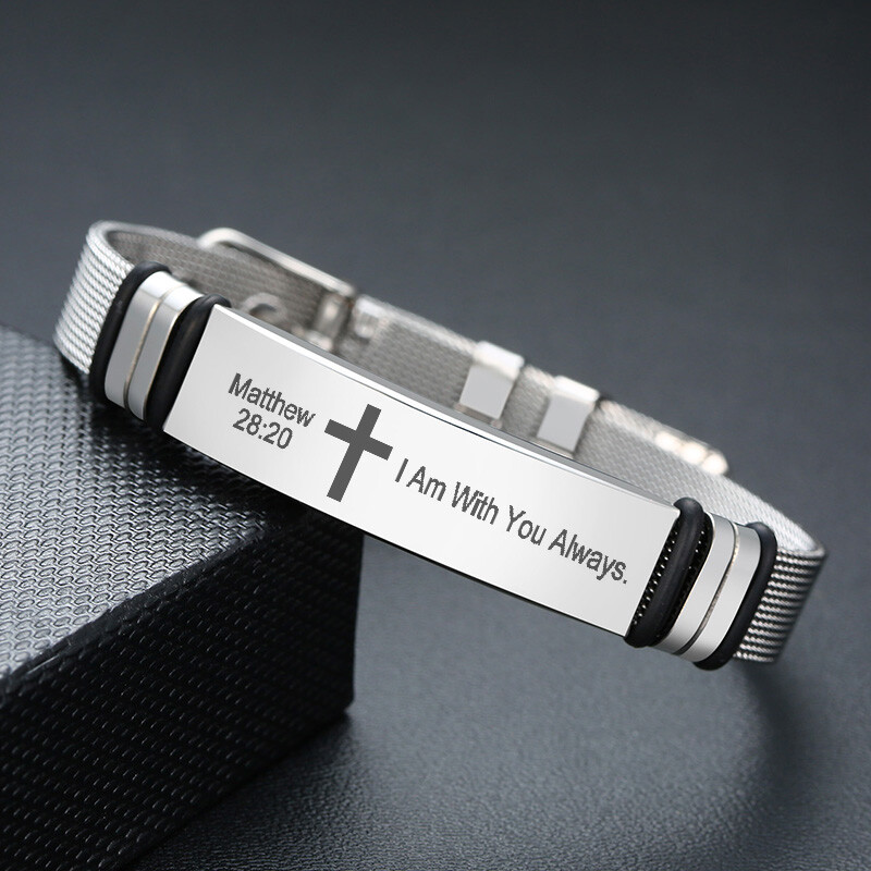 Inspirational Men Bracelet Watchband Bangle Personalized Christian Cross Bible