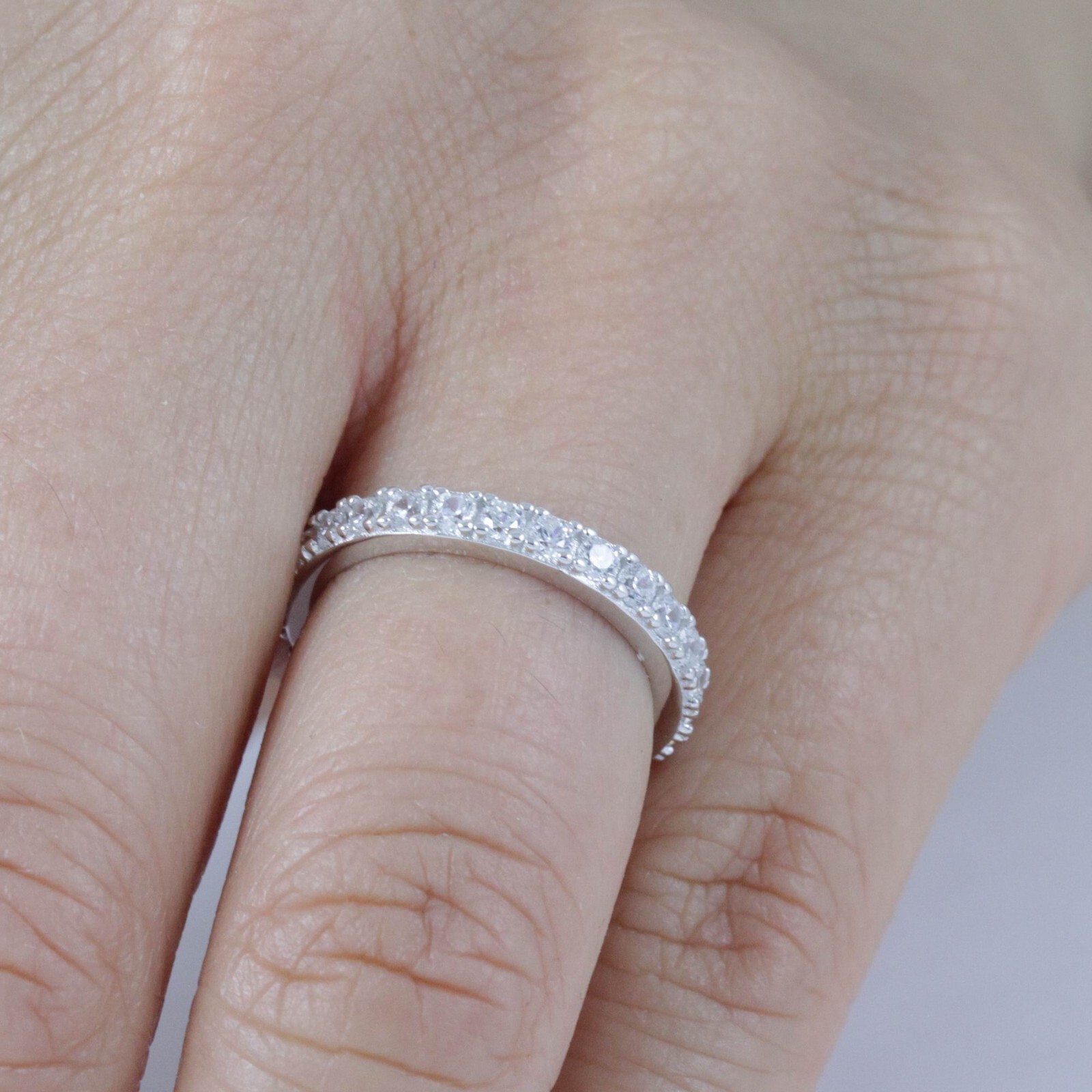 2.2mm 925 Sterling Silver Eternity Wedding Band CZ Engagement Ring 2.5-15 S10679
