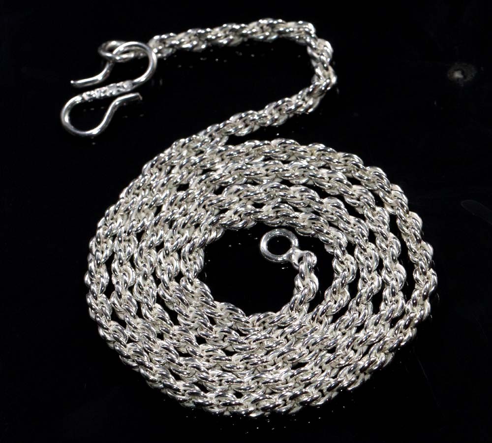 Twisted Rope Chain 925 Silver Plated Ethnic Handmade Chain Necklace Size 18″ JW
