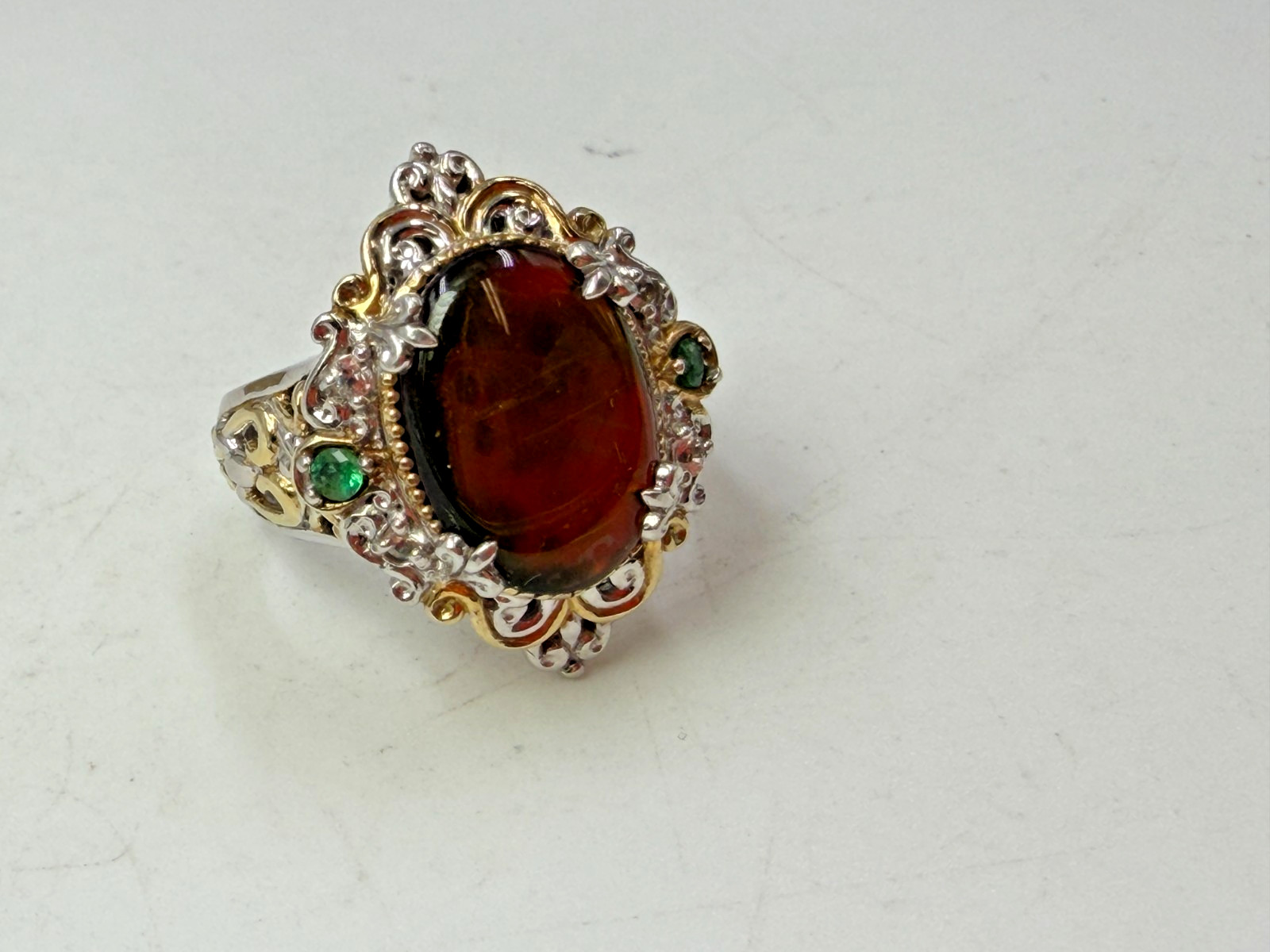 Gems en Vogue Michael Valitutti Ring Ammolite Mixed Metal Statement Size 6