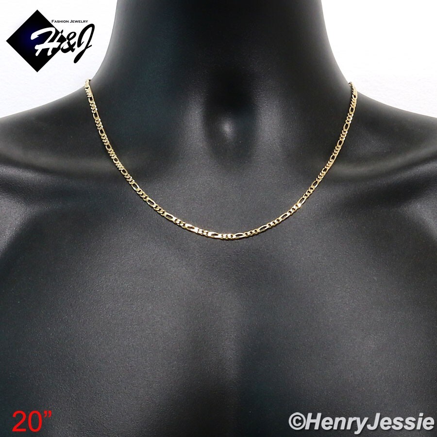 20″MEN WOMEN 18K Gold Filled 3mm Gold Figaro Link Chain Necklace*GFN1