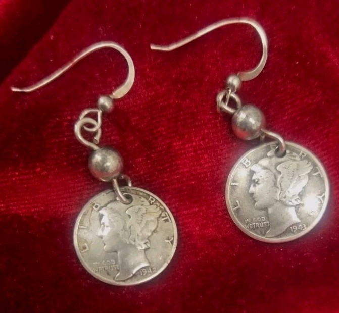 Vintgage/Antique Genuine Mercury Dime Silver Pendant Coin Earrings