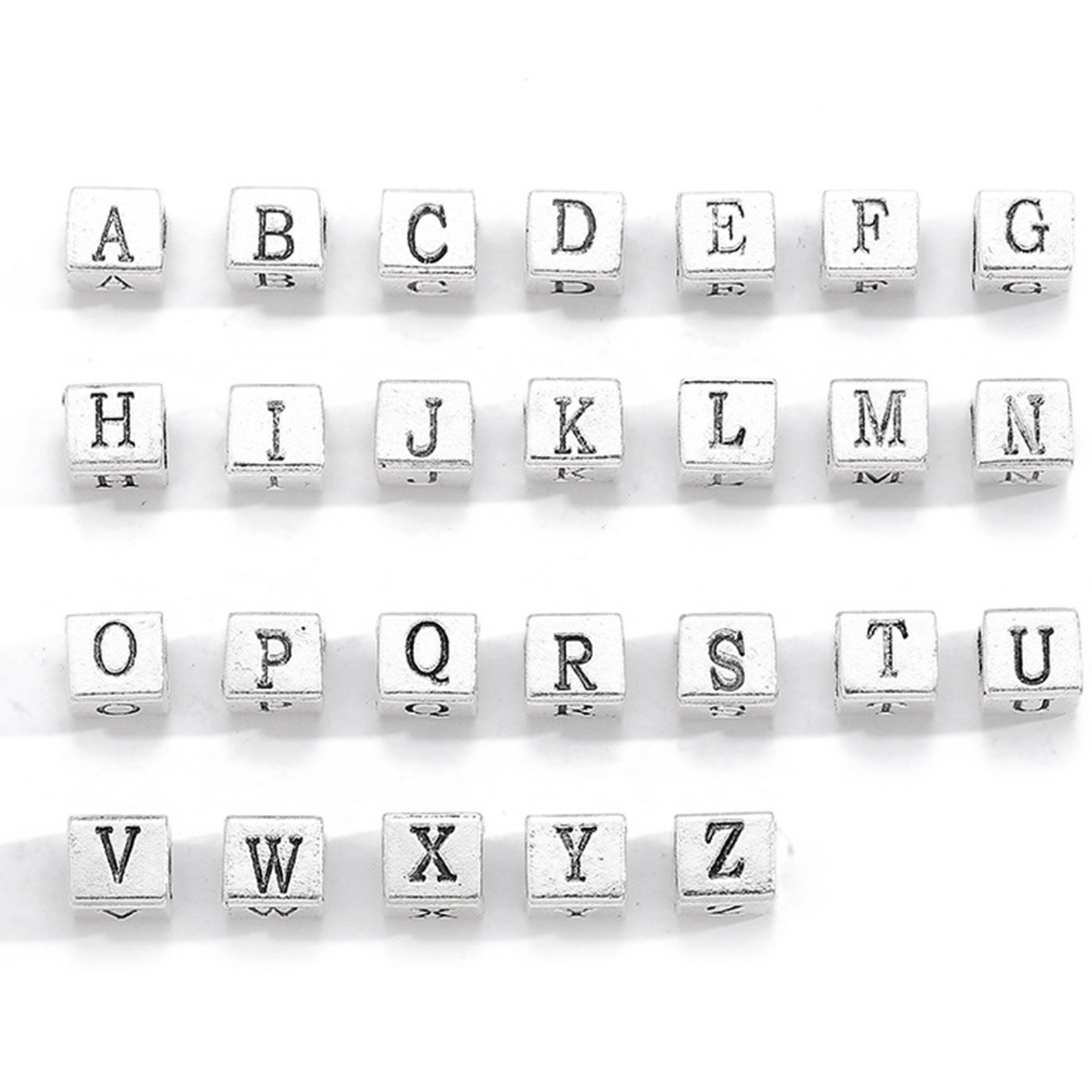 26 Bronze Tone Alloy Alphabet Letter “A-Z” Cube Euro Beads 7X7mm Slide Charm