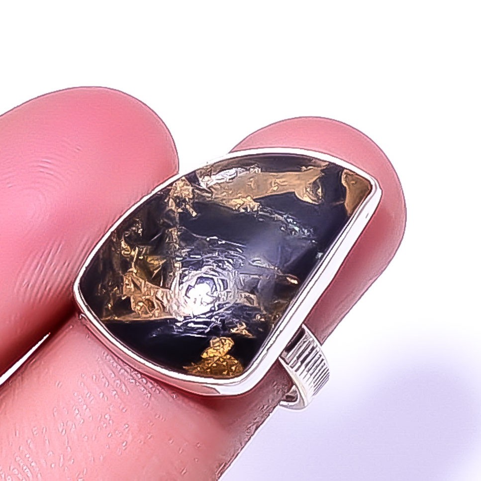 Copper Black Turquoise Gemstone Silver Handmade Ring s.8 R1980-15