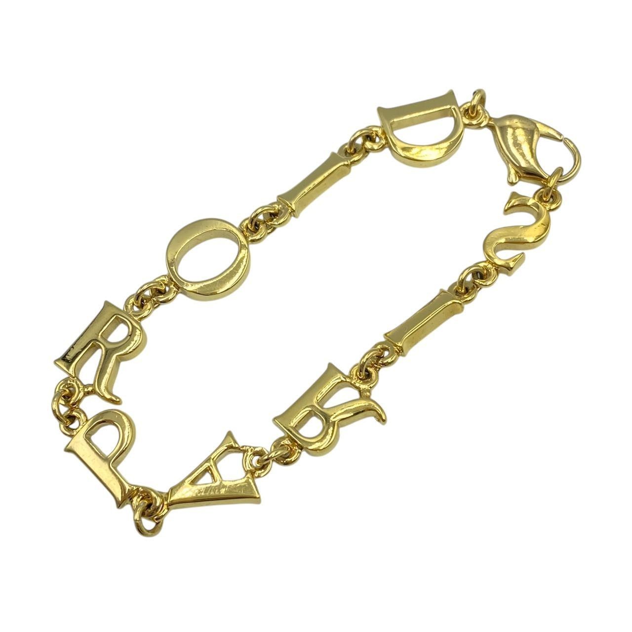 Excellent Christian Dior Gold Tone Logo Bracelet L 19cm 7.4in