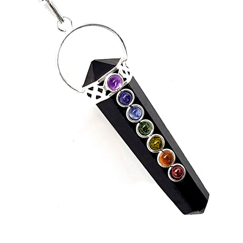 Black Tourmaline Crystal Double Point 7 Chakra Stone Pendant Necklace Reiki Heal