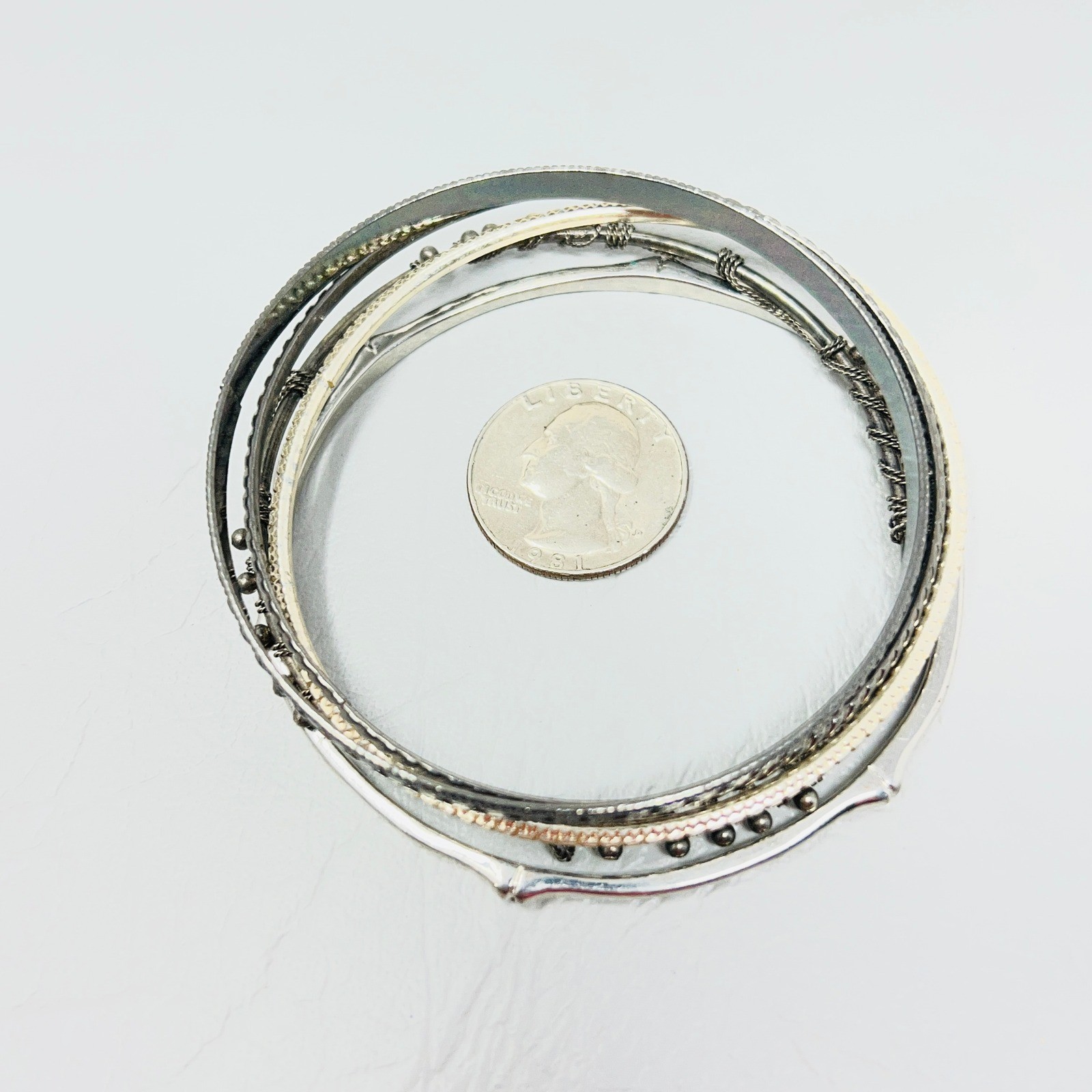 Mixed Metal Bangle Bracelet Set Stackable Silver Gold Gunmetal Boho 5 Piece
