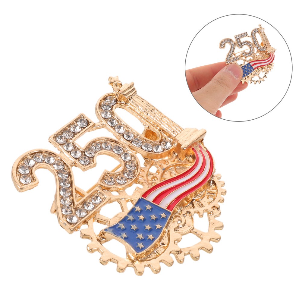 Rhinestone 250th Anniversary Brooch: 1776-2026 USA Birthday Commemorative Lapel