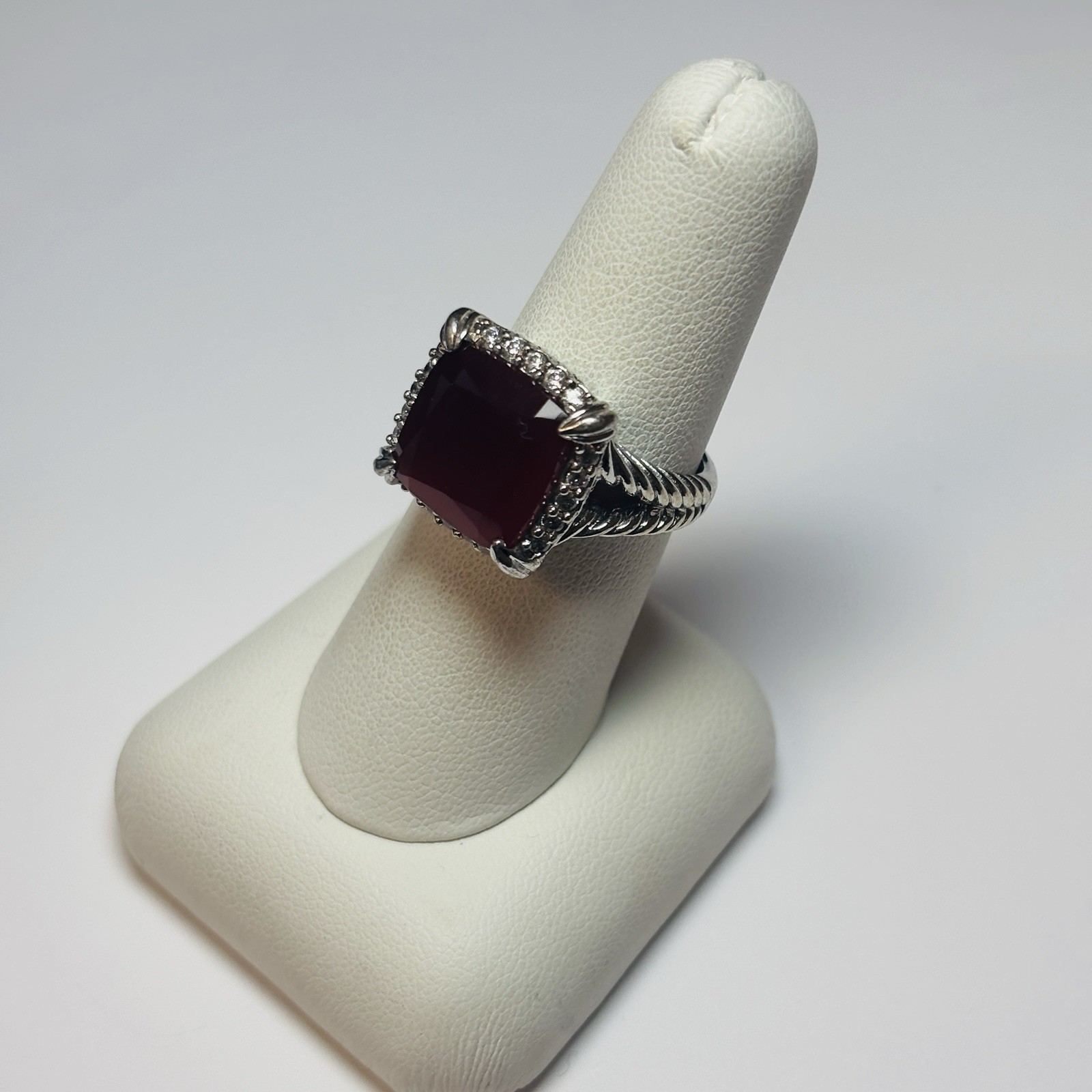 Judith Ripka Sterling 925 Silver Red Carnelian CZ Accent Ring Size 7-.27