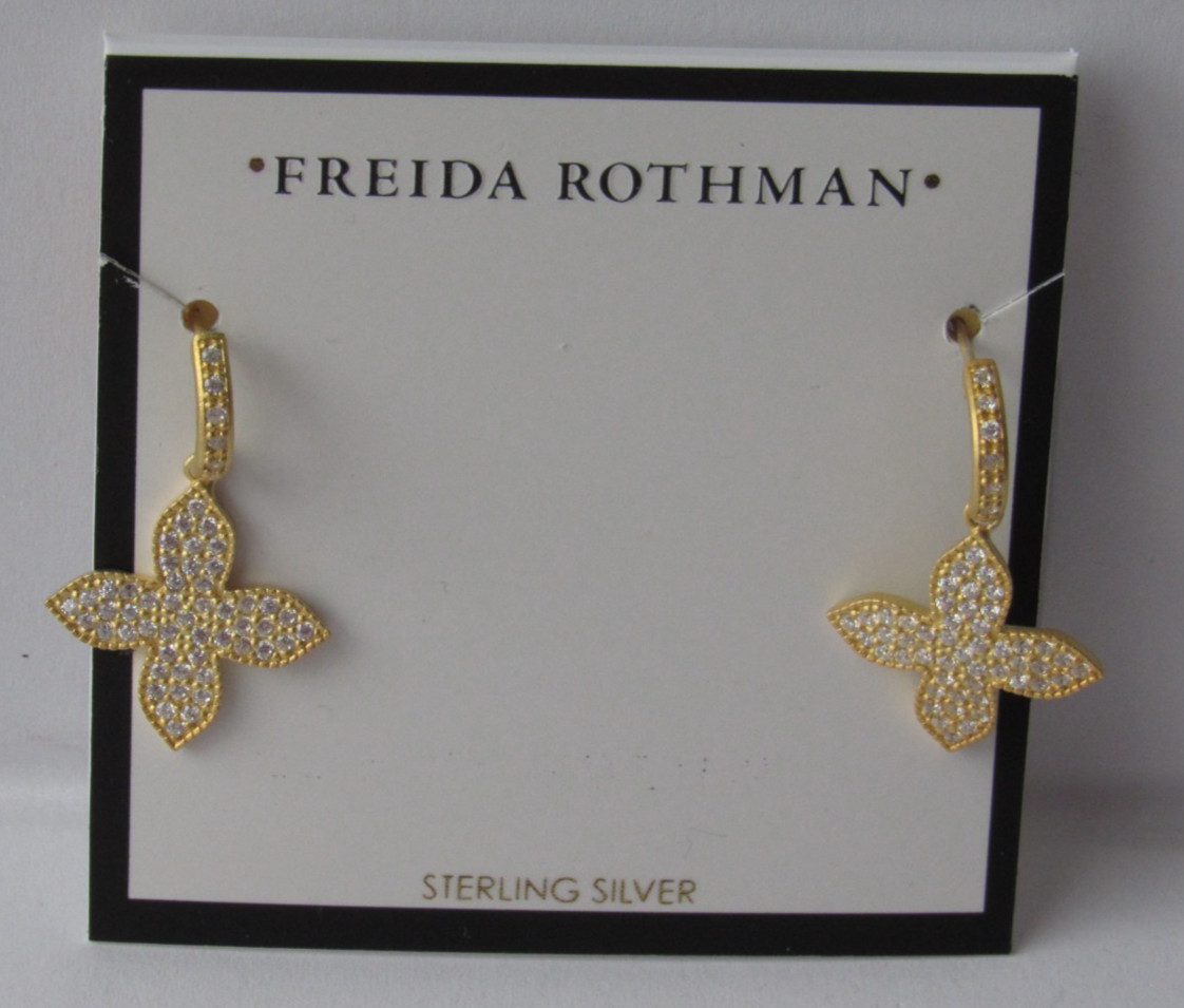 Freida Rothman 14k GP 925 Silver Cubic Zirconia Flower Drop Earrings NWT $250
