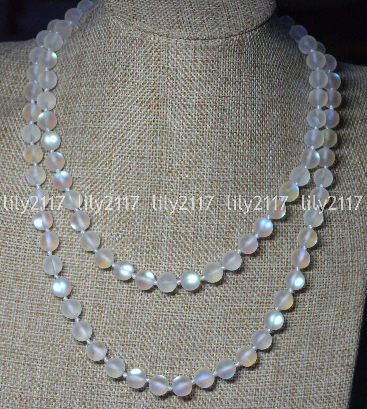 8mm White Gleamy Rainbow Moonstone Gemstone Round Beads Necklaces 16-64″