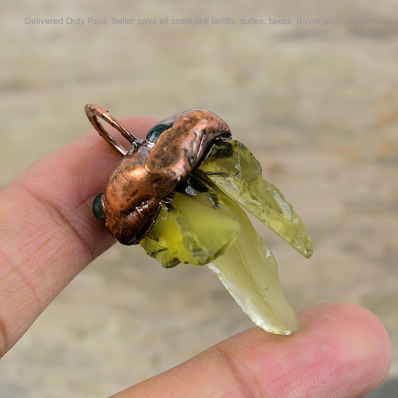Christmas Deal Green Amethyst Rough Stone Electroformed Pendant Jewelry Copper