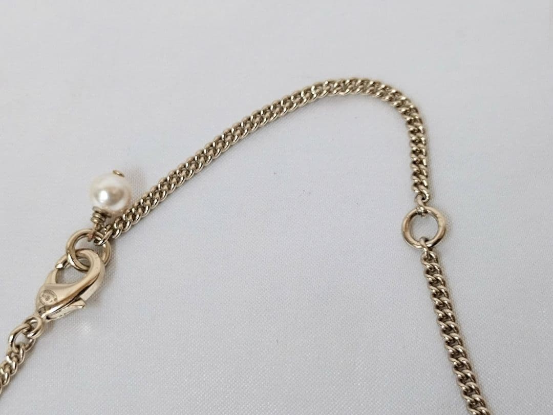 CHANEL Coco Mark Pearl Necklace Gold Metal Plated Chain 40cm Charm 5.2cm x 2.8cm