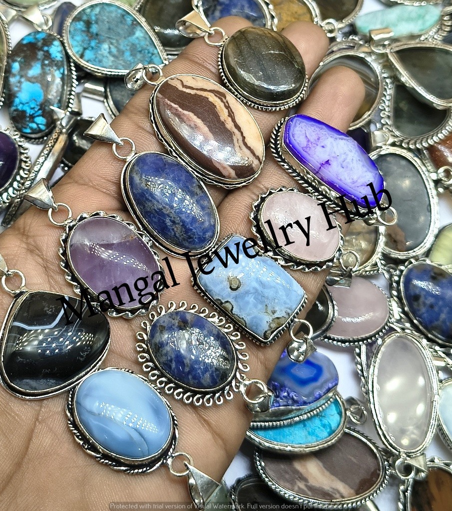 Wow Slice Agate & Mix Gemstone Pendants 925 Sterling Silver Plated Jewellery Lot