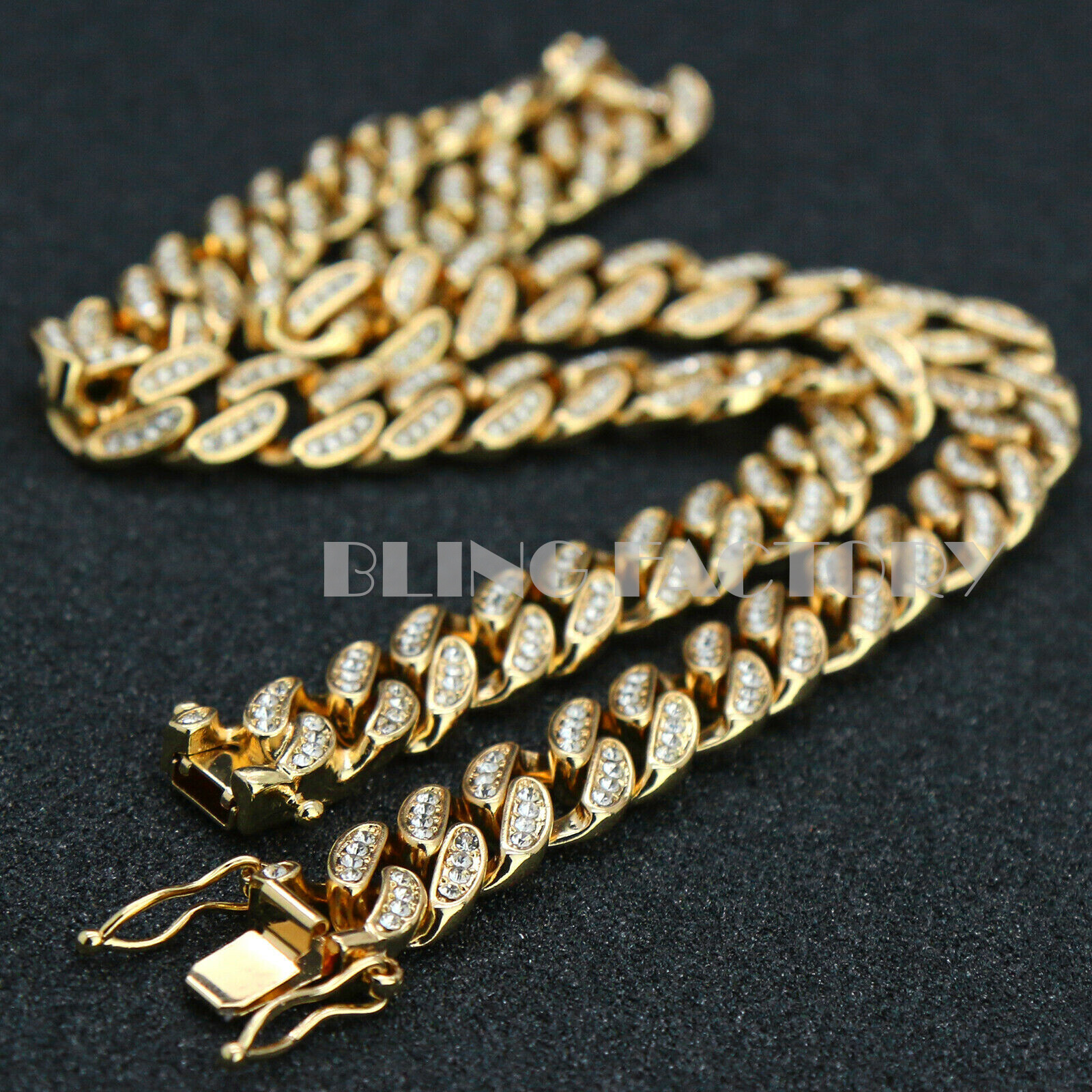Hip Hop Rapper’s 12mm 18″ 20″ 24″ Full Iced Miami Cuban Chain Box Lock Necklace