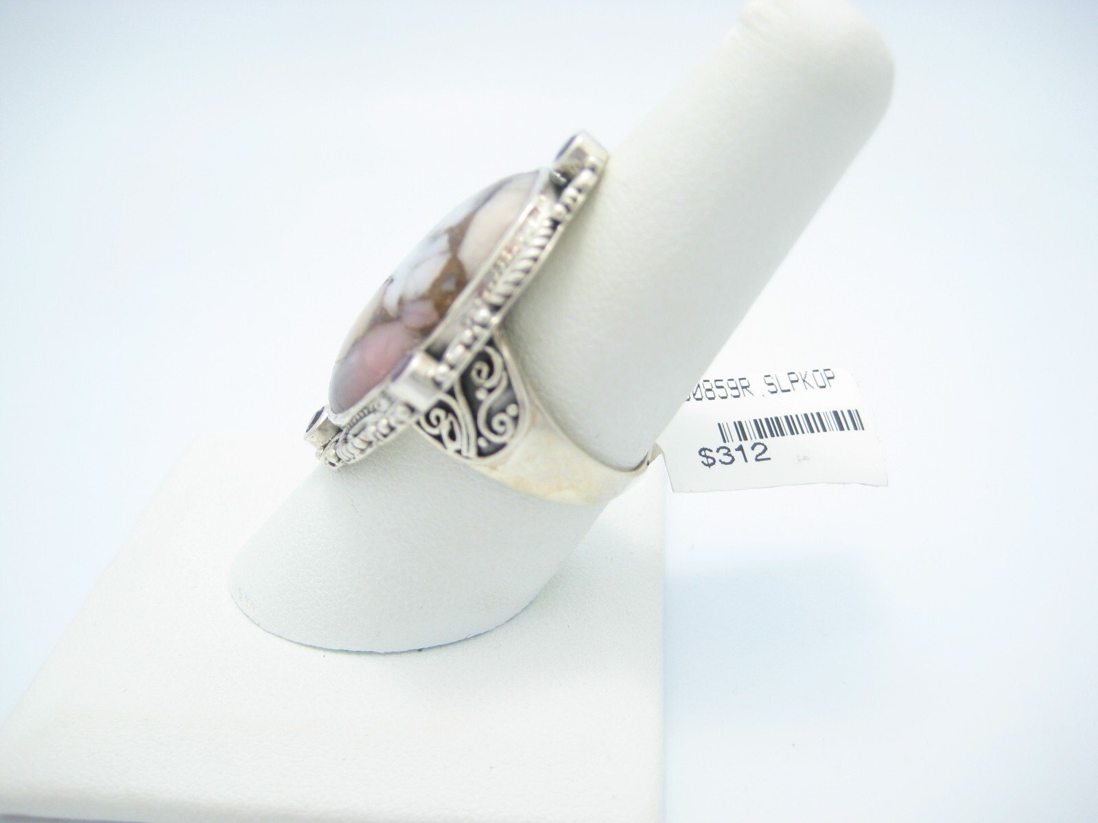 Samuel B Benham Sterling Silver 34mm Oval Pink Topaz Agate Ring Size 8.5