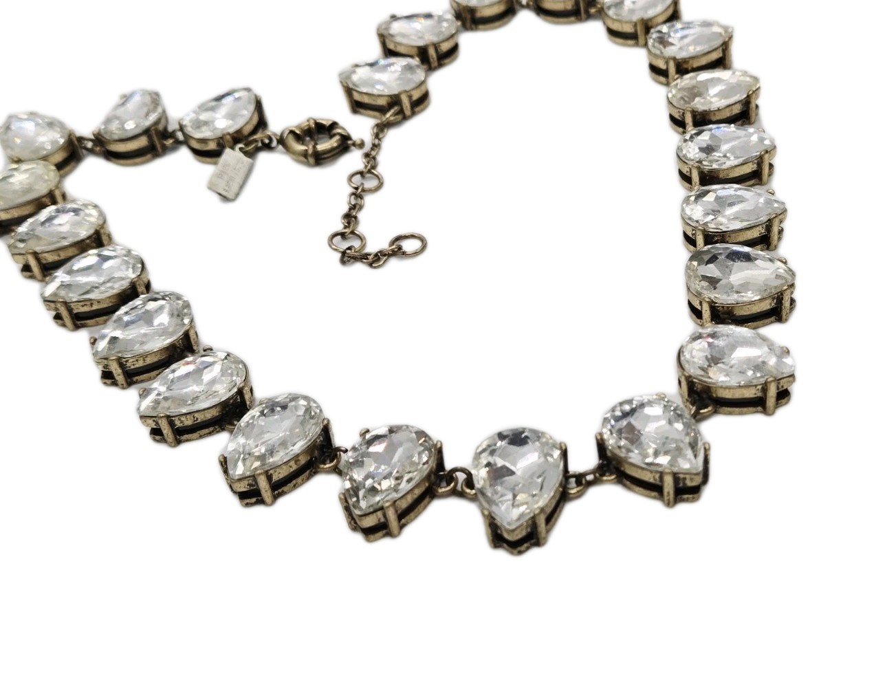 Crystal Necklace Teardrop Rhinestone Gold tone Chunky Statement Couture 21 in