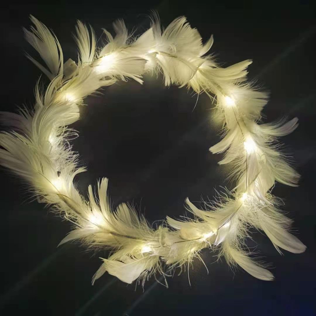 LED Feather Wreath Crown Headband Light-Up Angel 19.5cm/7.67 inch, Warm White