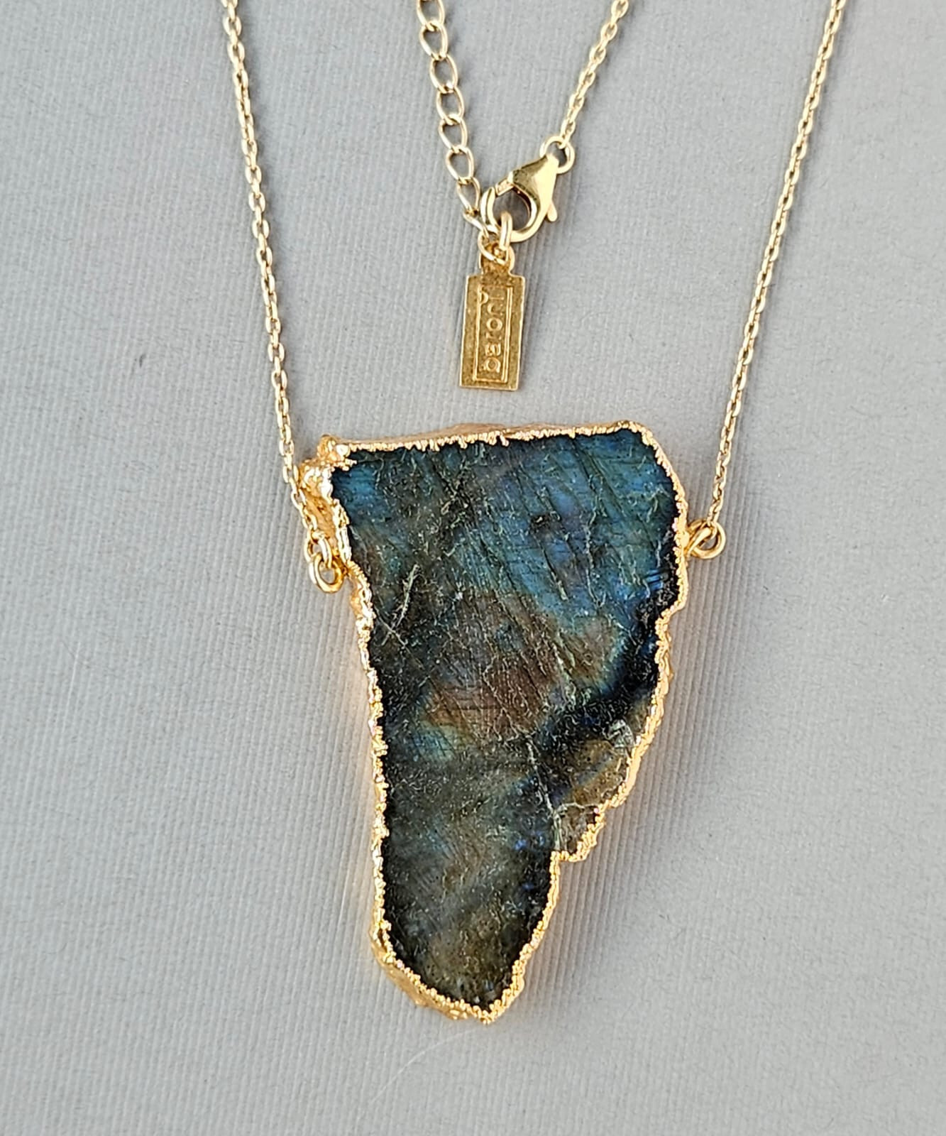 Baroni Designs Large Labradorite Pendant .925 Silver Gold Plated Necklace 19″