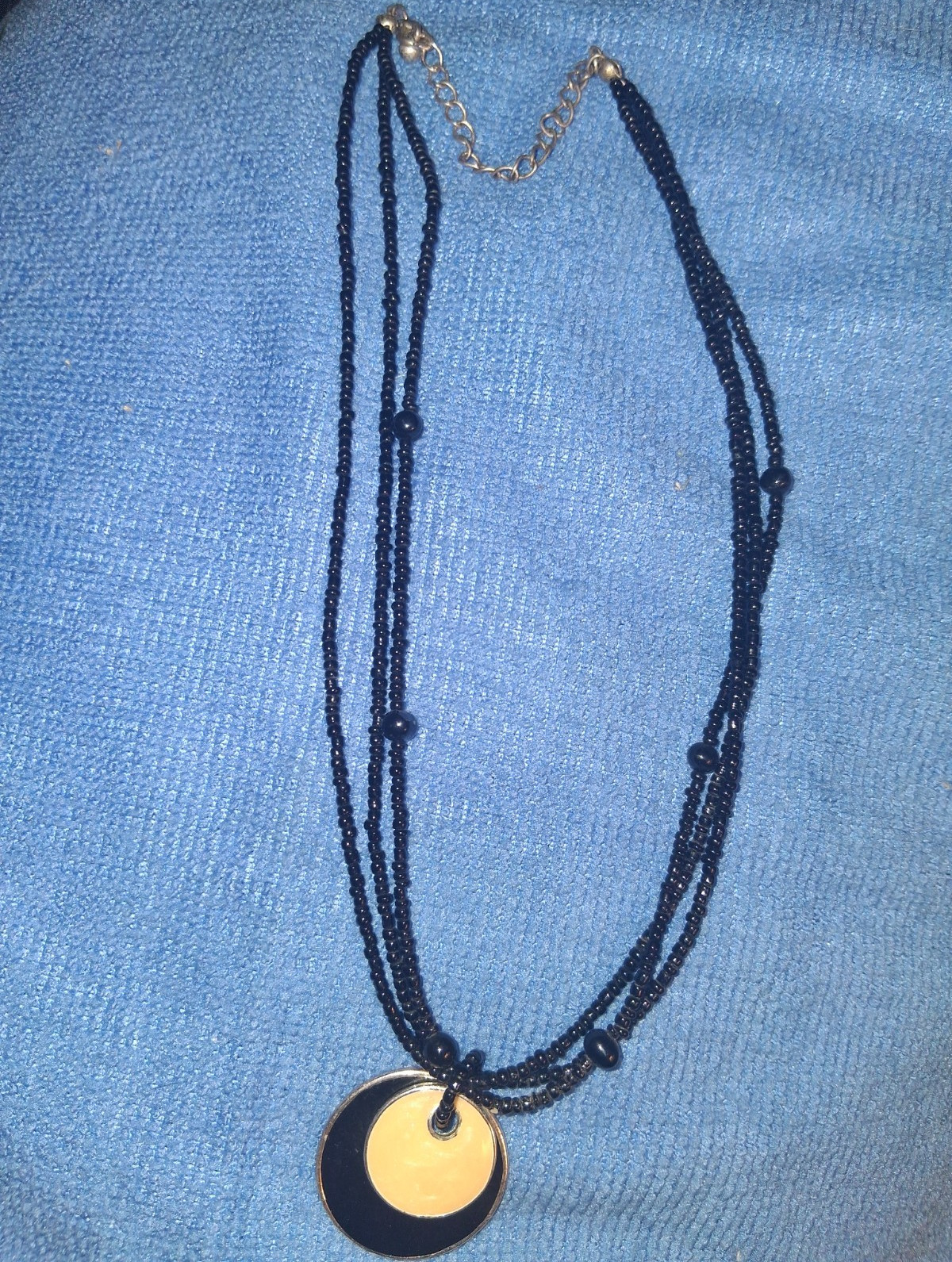 Black Glass Bead Necklace Black/beige Round Charm Pendant Adjustable