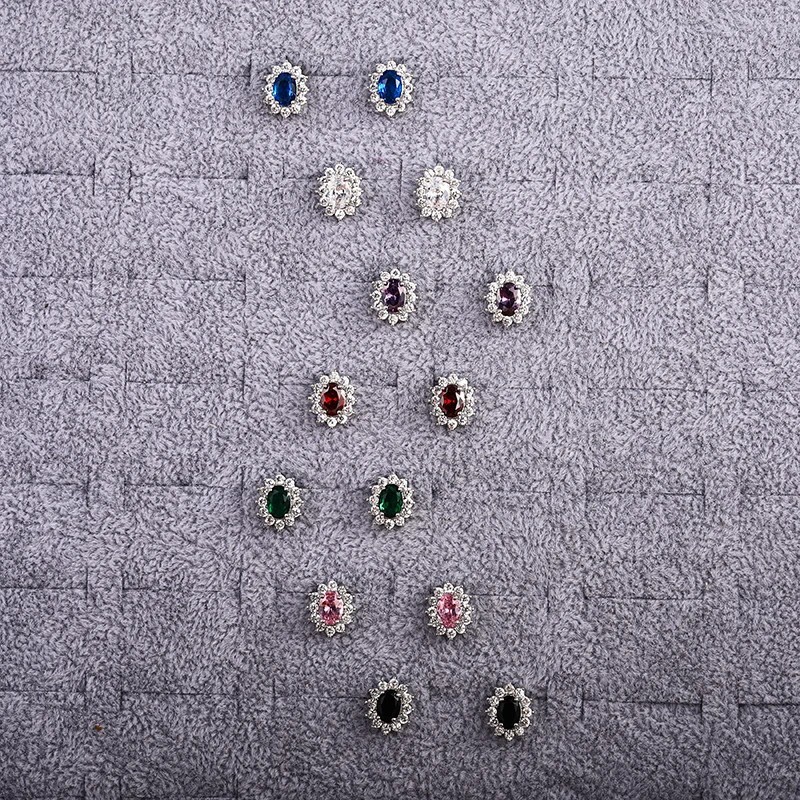Oval CZ Stud Earrings Full Zircon Wedding Luxury Fashion Jewelry Women