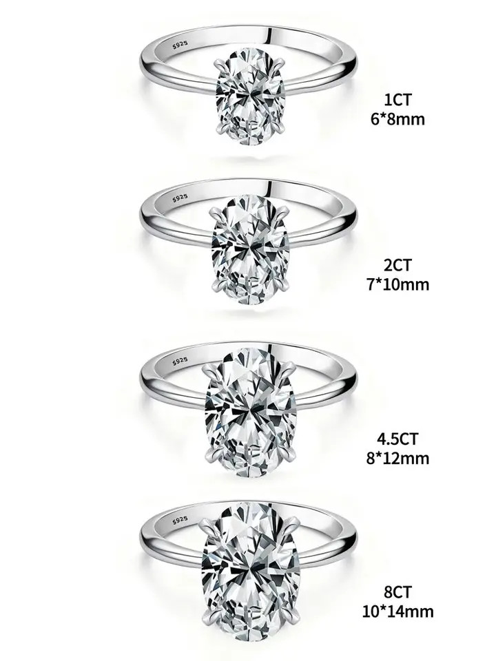 Oval Zircon Ring 925 Sterling Silver Prong Setting Engagement Wedding Jewelry