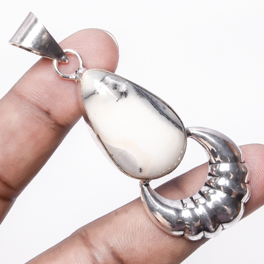 Natural Dendritic Opal Gemstone 925 Silver Plated Pendant Jewelry 2.56″ T297