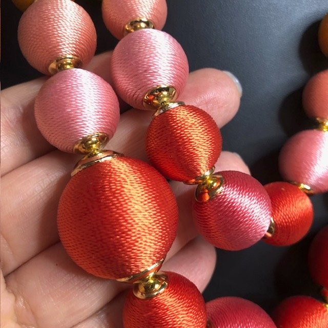 B3209 Talbots Multi-Strand Graduated Statement Necklace Fabric Wrapped Beads